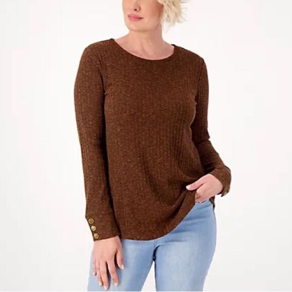 Susan Graver Heather Sweater Rib KnitCrew Neck Tunic - Picture 1 of 5